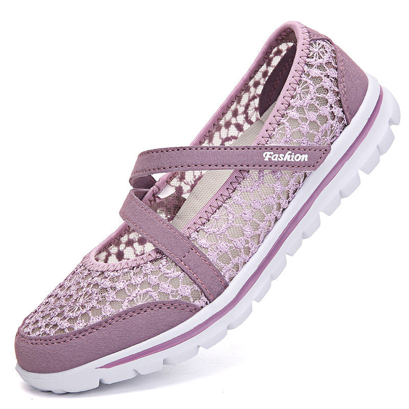 Damen nan gehäkelter Mary-Jane-Sneaker mit atmungsaktivem Spitzenmesh und flexibler Leichtsohle R&B
