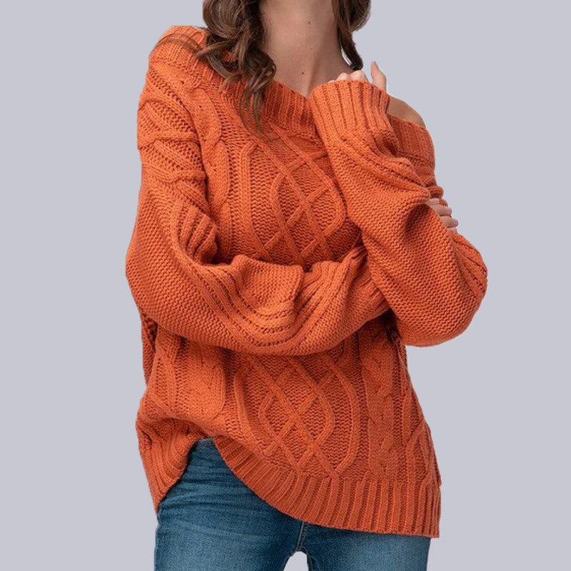 Damen Grobstrickpullover mit asymmetrischem Ausschnitt und Zopfmuster R&B
