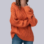 Damen Grobstrickpullover mit asymmetrischem Ausschnitt und Zopfmuster