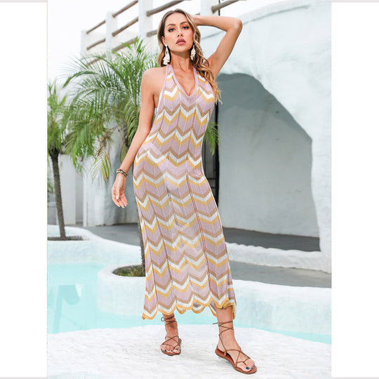 Damen Maxikleid mit raffiniertem Wellenmuster R&B