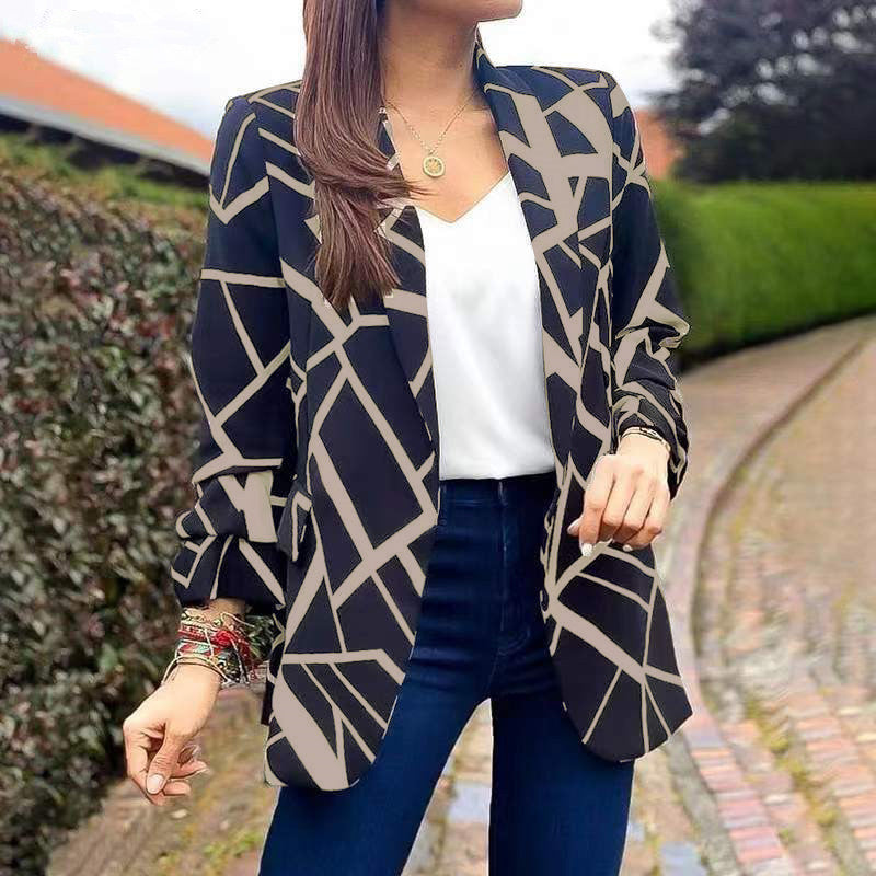 Damen Blazer mit modernem geometrischen Muster und lässiger Passform R&B