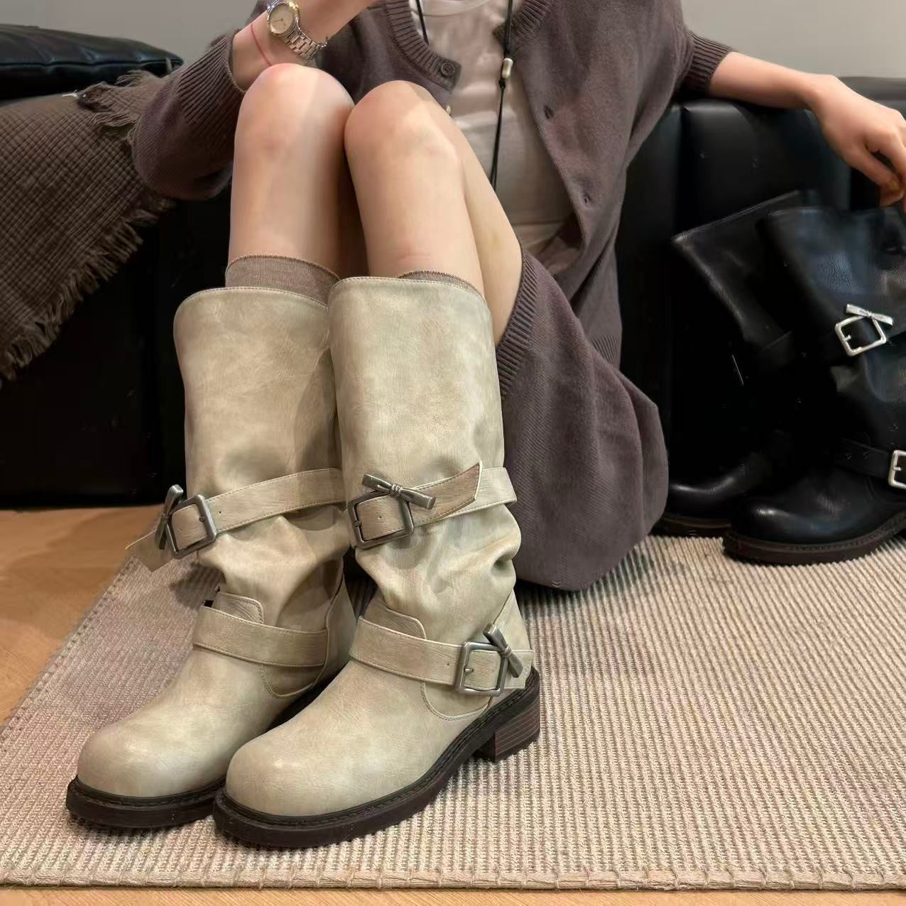 Damen modische Winterstiefel mit praktischen Schnallen und robustem Profil R&B