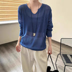 Damen luftiger Strickpullover mit V-Ausschnitt und lässigem Schnitt R&B