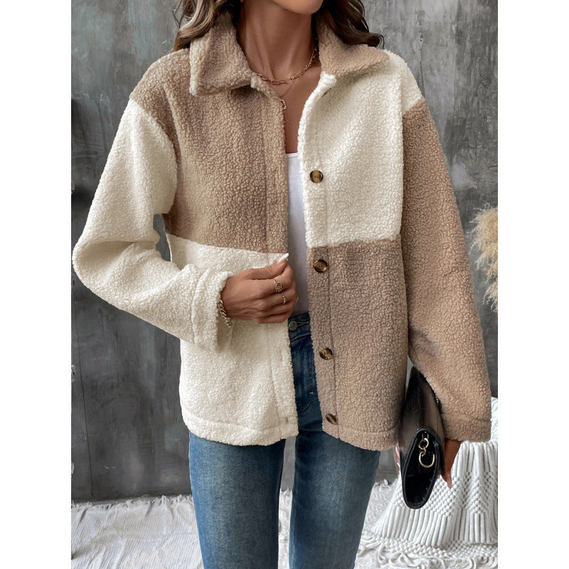Damen kuschelweiche Fleecejacke mit Blockmuster R&B