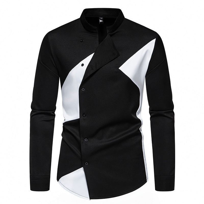 Herren modisches Designerhemd mit asymmetrischem Schnitt und innovativem Knopfdesign R&B