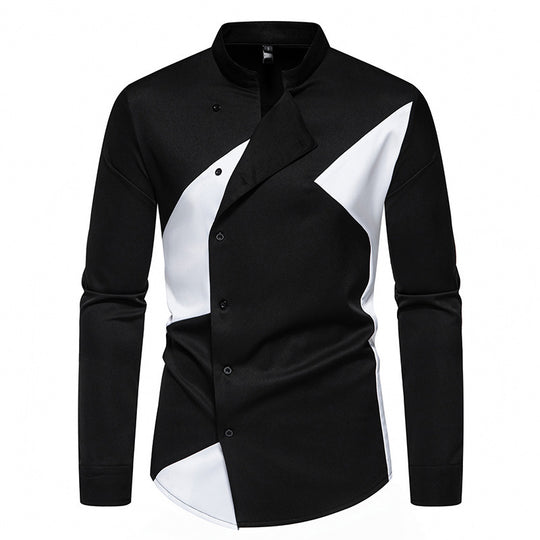 Herren modisches Designerhemd mit asymmetrischem Schnitt und innovativem Knopfdesign R&B