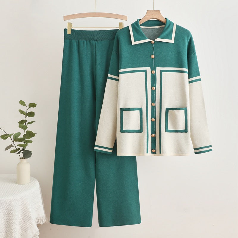 Damen gemütliches Strick-Loungewear-Set mit Taschen R&B