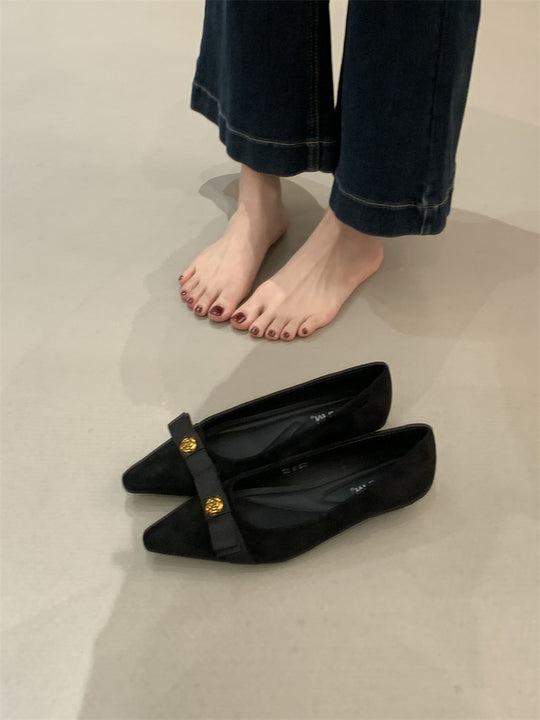 Damen stilvolle Ballerinas mit einzigartigem Schleifenakzent und hochwertiger Wildlederoberfläche R&B