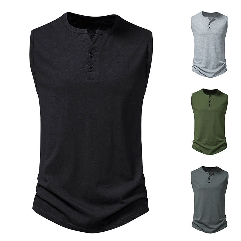 Herren ärmelloses Henley-Shirt mit modernem Knopfdesign