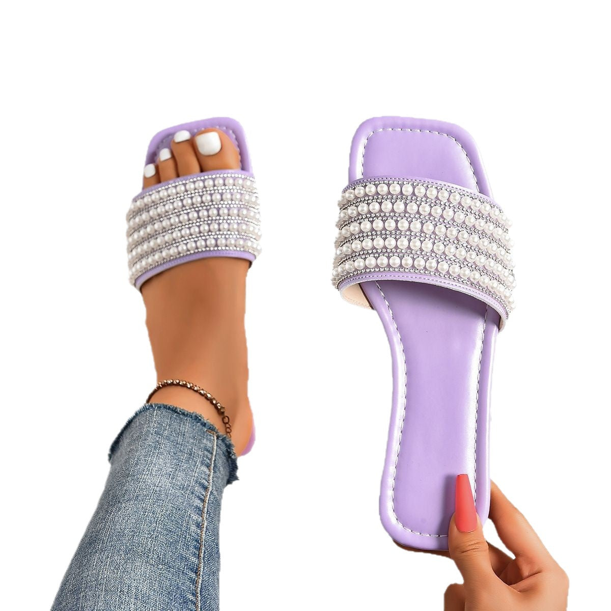 Damen Glamouröse Sandalen mit Perlenverzierung R&B