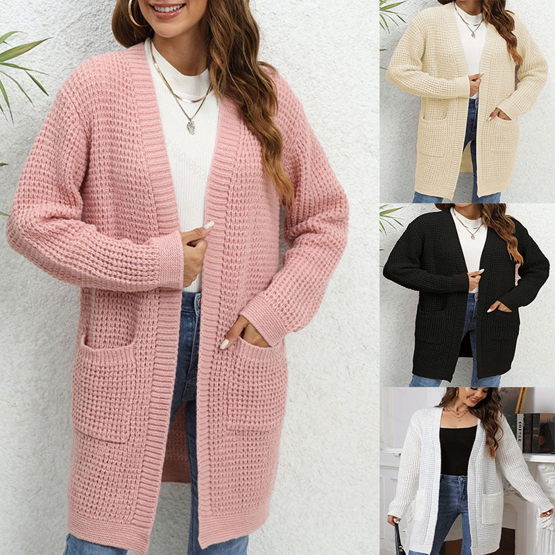 Damen Strickcardigan mit aufgesetzten Taschen und lockerer Passform R&B