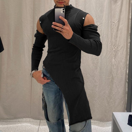 Damen Modisches Langarmkleid mit asymmetrischem Schnitt und elegantem Stehkragen R&B