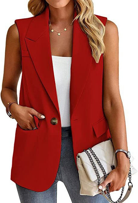 Damen ärmellose Blazerjacke mit Taillenakzenten und praktischen Taschen R&B