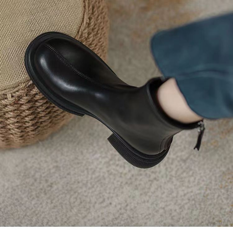 Damen Elegante Stiefeletten mit seitlichem Reißverschluss und robuster Gummisohle