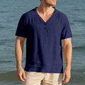 Herren lässiges Kurzarm-Henley-Shirt mit strukturierter Oberfläche R&B