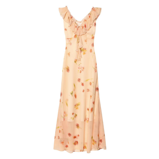 Damen Maxikleid mit romantischem Volant und floralen Akzenten R&B