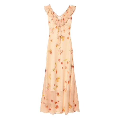 Damen Maxikleid mit romantischem Volant und floralen Akzenten R&B
