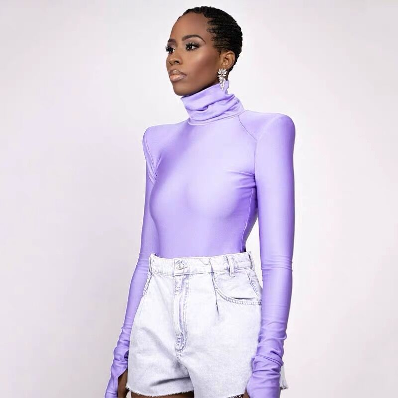 Damen eleganter Rollkragen-Bodysuit aus bequemem Stretch-Material R&B