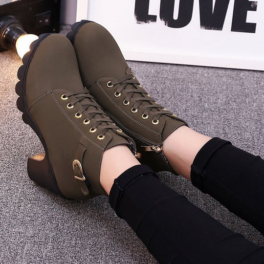 Damen Stiefeletten mit Blockabsatz und Schnürung R&B