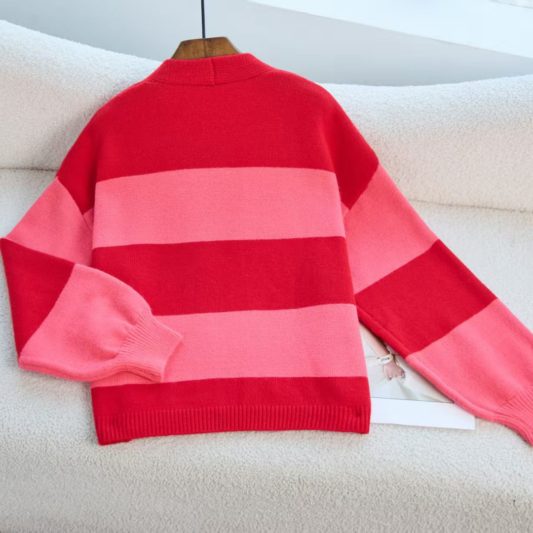 Damen Modischer Strickcardigan mit breiten Streifen und lässigem Schnitt R&B