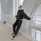 Damen gemütlicher Oversized Hoodie mit intuitivem Kordelzug und passender Jogginghose R&B