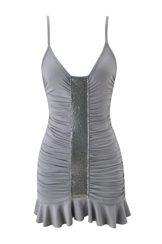 Damen verführerisches Minikleid mit Rüschensaum und glitzerndem Detail R&B