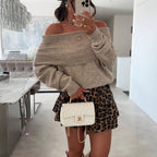 Damen lässiger Off-Shoulder Pullover mit Rippenstruktur R&B