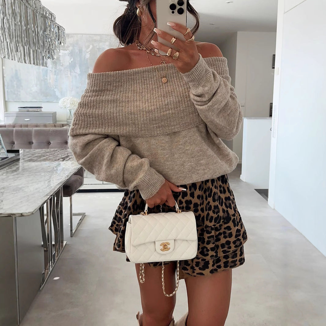 Damen lässiger Off-Shoulder Pullover mit Rippenstruktur R&B