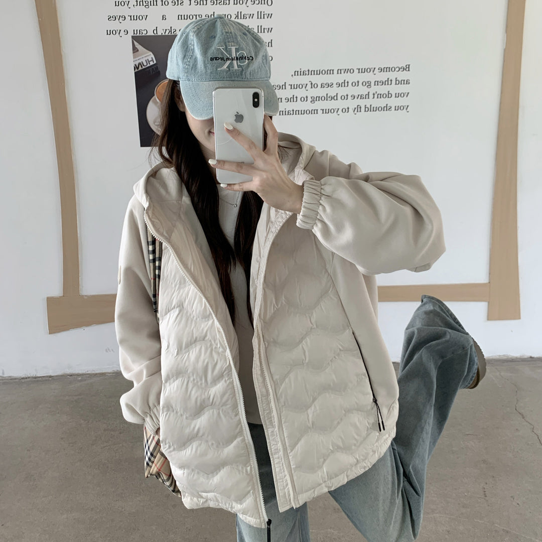 Damen Modische gesteppte Hybridjacke mit Kapuze und praktischen Taschen R&B