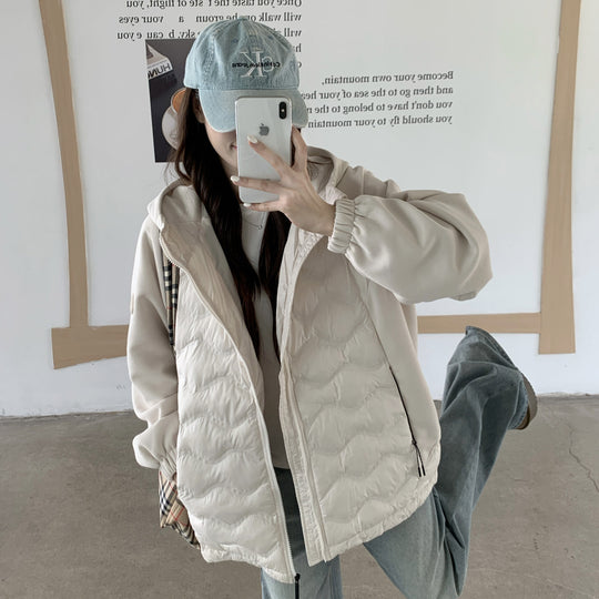 Damen Modische gesteppte Hybridjacke mit Kapuze und praktischen Taschen R&B
