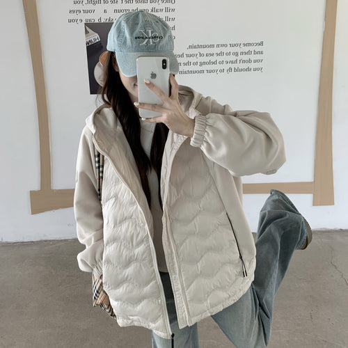 Damen Modische gesteppte Hybridjacke mit Kapuze und praktischen Taschen R&B