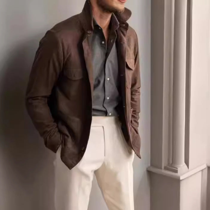 Herren praktische Jacke im schicken Utility-Stil mit hohen Kragen R&B