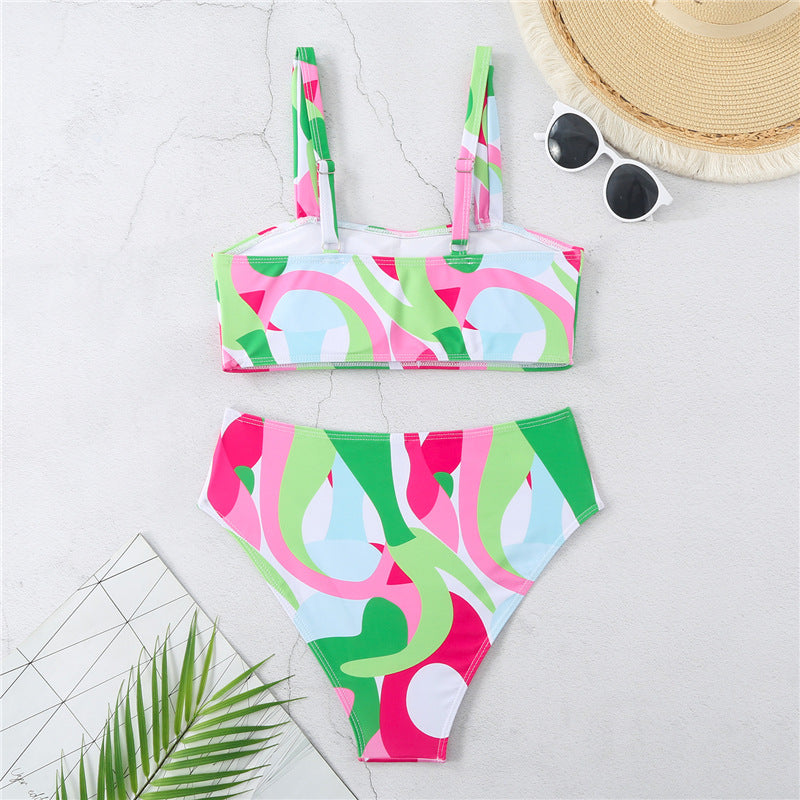Damen Hochgeschnittener Bikini mit kreativen grafischen Musterdetails R&B