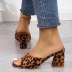Damen Glamouröse Sandalen im Leoparden-Look mit Blockabsatz R&B
