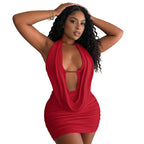 Damen Drapiertes Minikleid mit tiefem Ausschnitt und Wickeldesign R&B