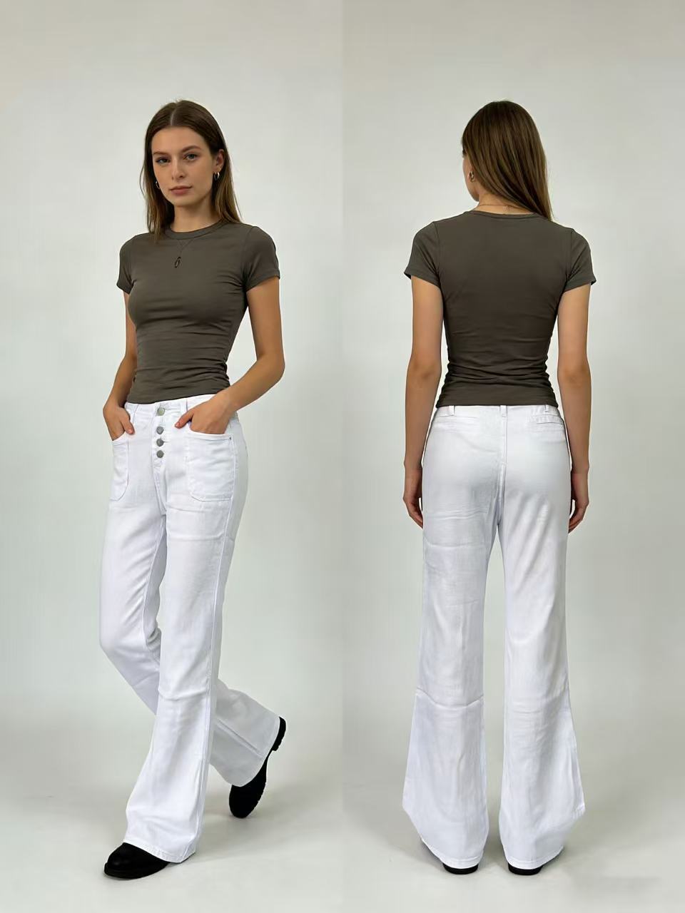 Damen Bootcut-Jeans mit hohem Bund und knöpfbarem Verschluss R&B
