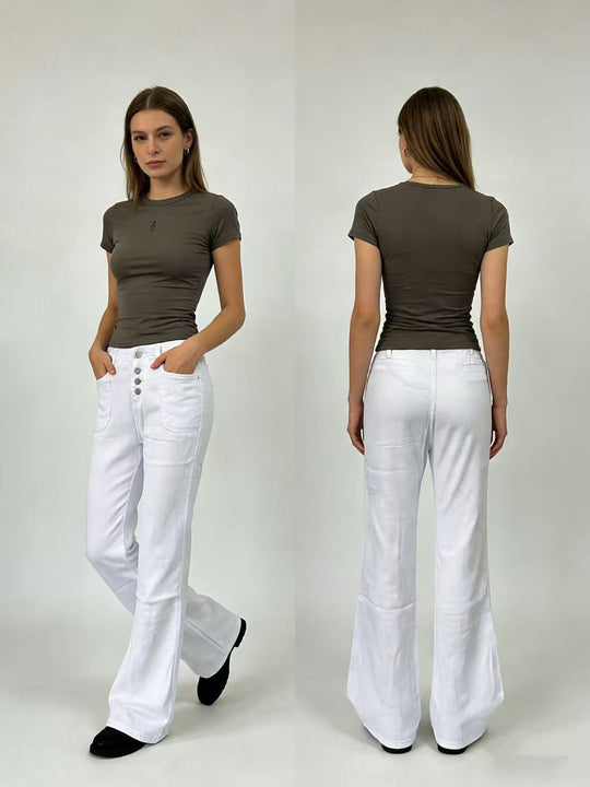Damen Bootcut-Jeans mit hohem Bund und knöpfbarem Verschluss R&B