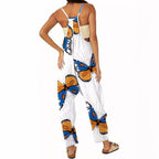 Damen Jumpsuit mit buntem Schmetterlingsmuster und praktischen Taschen R&B