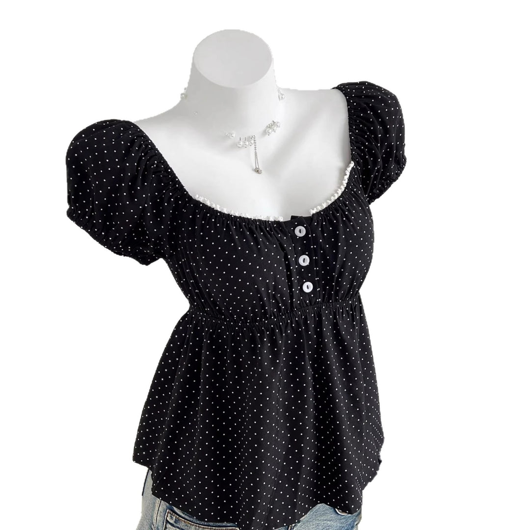 Damen Sommerkleid mit Puffärmeln und süßem Punkten R&B