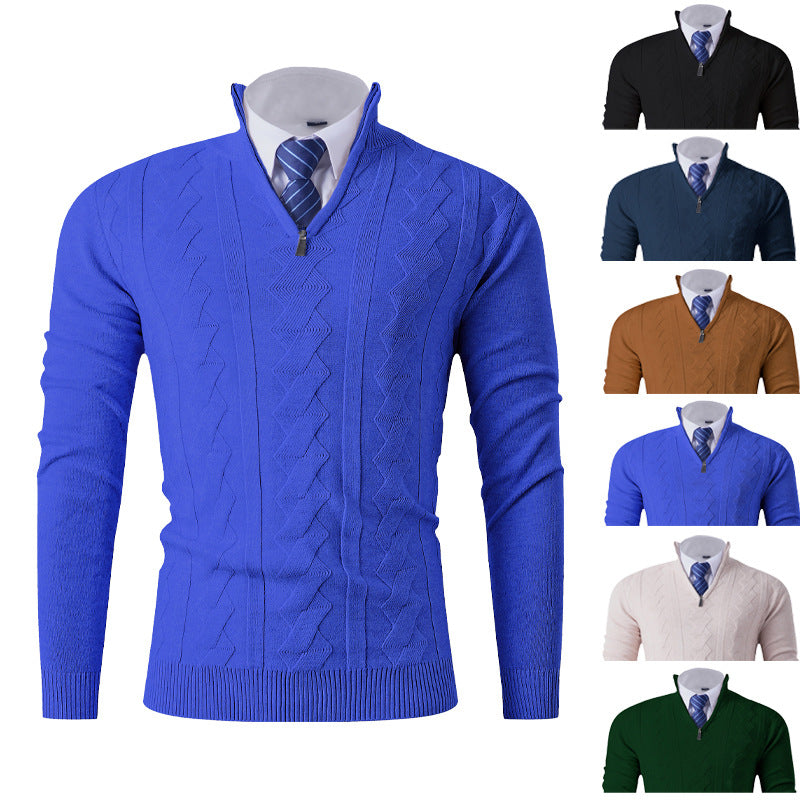 Herren eleganter Stehkragenpullover mit strukturiertem Zipper