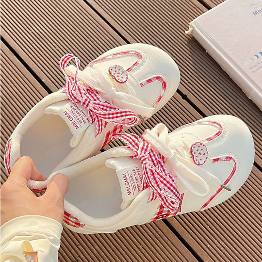 Damen Sneakers mit verspieltem Karomuster und dekorativen Schleifen R&B