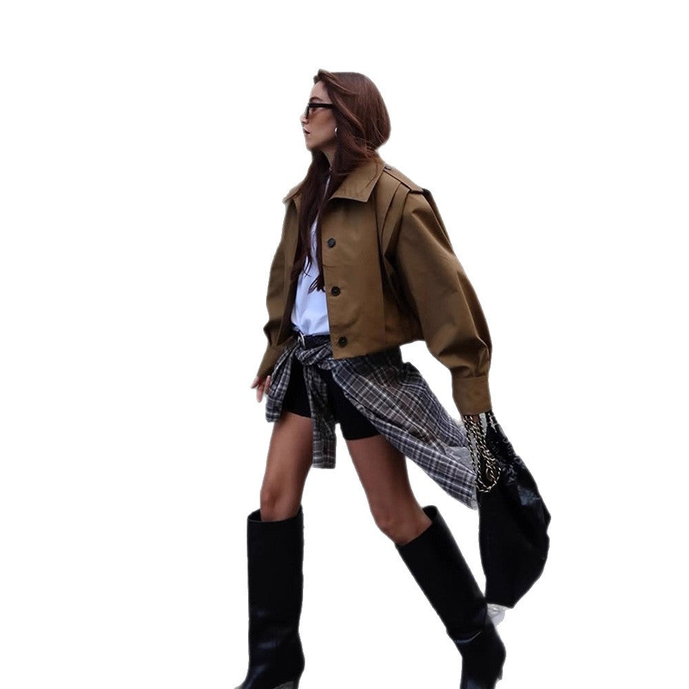 Damen cropped Trenchcoat mit eleganten Knopfdetails R&B