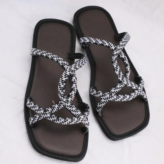 Damen Zehentrenner-Sandalen mit modischem Überkreuz-Design und ergonomischem Fußbett R&B