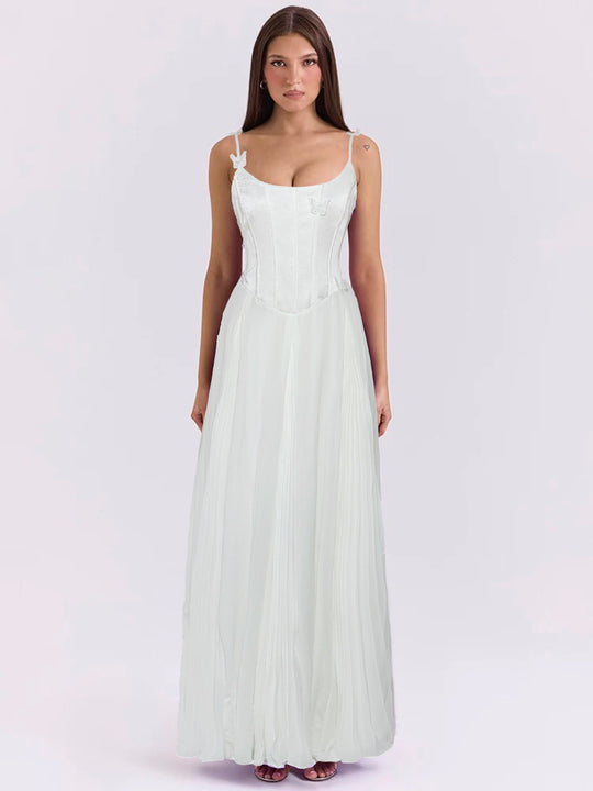 Damen nan figurbetontes Korsett-Maxikleid mit Schmetterlings-Trägern und plissiertem Chiffonrock R&B