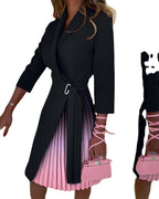 Damen Plissiertes Kleid mit Wickelgürtel und modernem Kontrast R&B