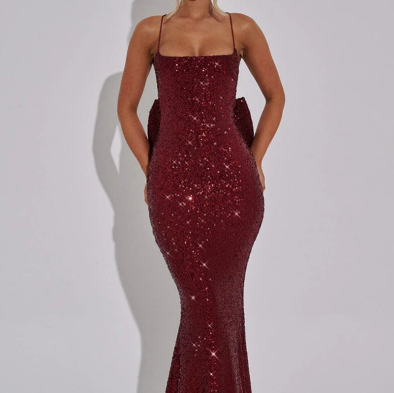 Damen Glamouröses Abendkleid mit schimmernden Pailletten und elegante Träger R&B