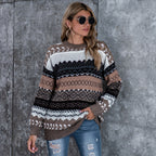 Damen Grobstrick Pullover mit modernem Mustermix R&B