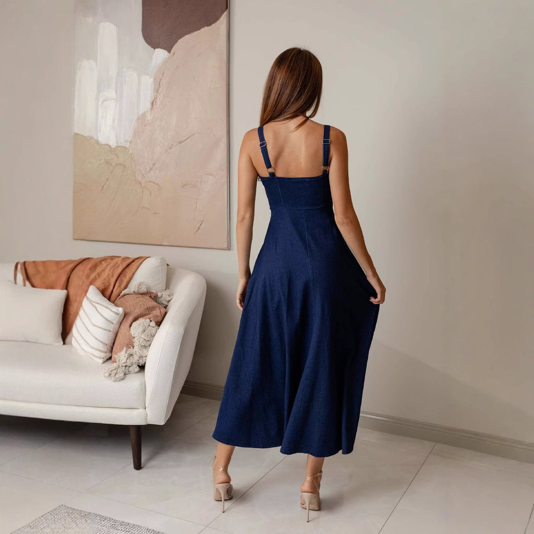 Damen Maxikleid mit verstellbaren Trägern und raffinierten Details R&B