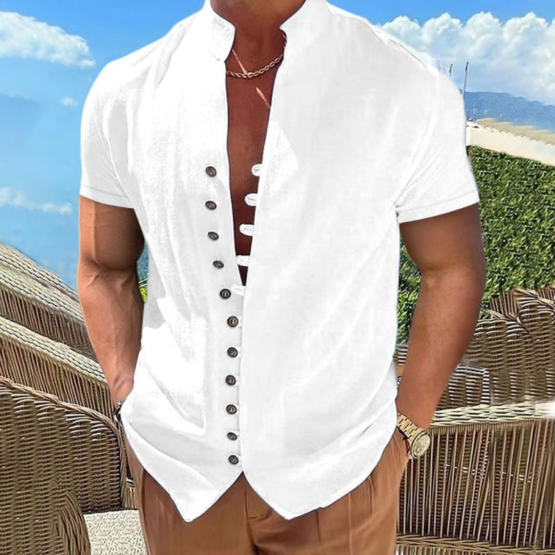 Herren lässiges Kurzarmhemd mit angesagtem Knopfdesign R&B