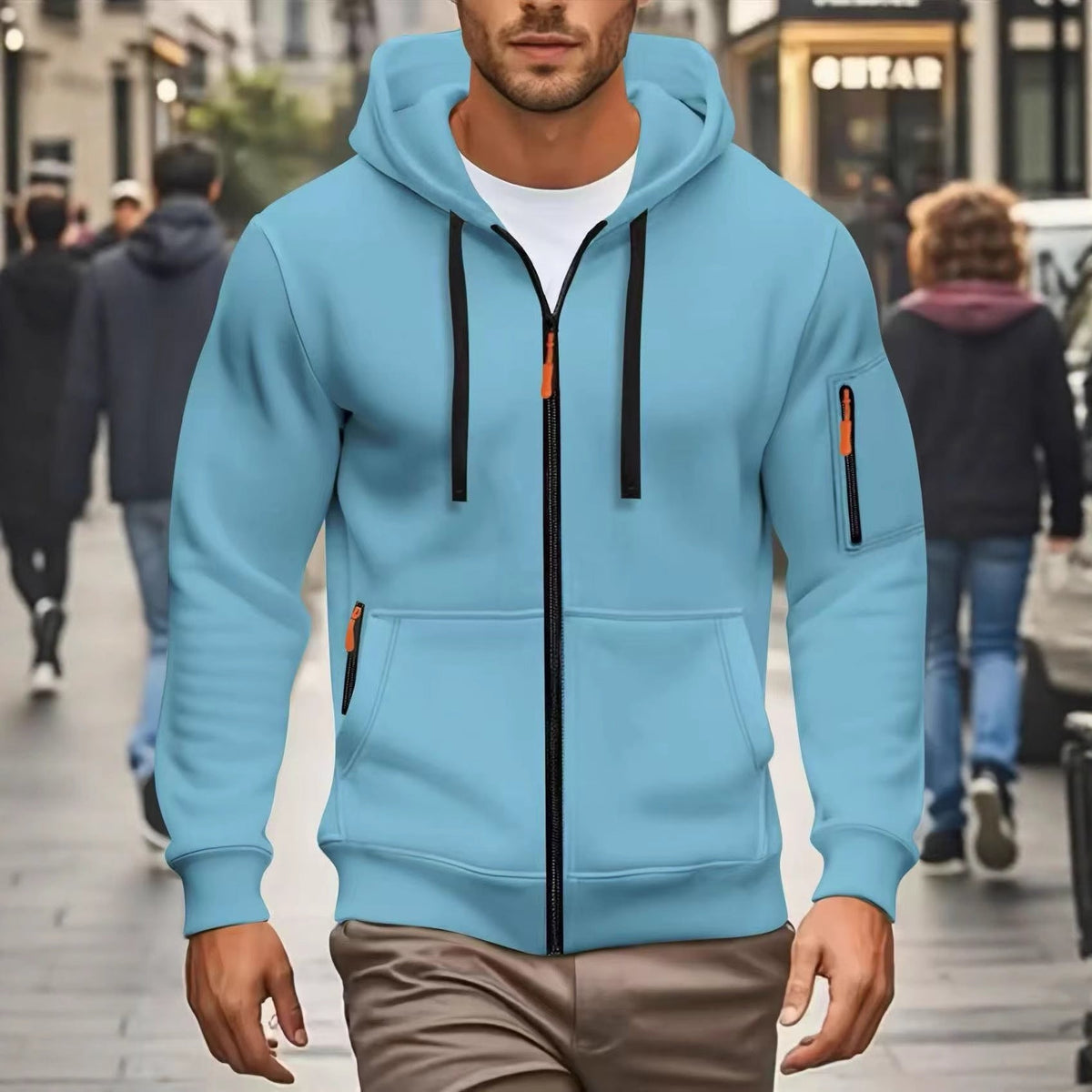 Herren nan funktionale Kapuzenjacke mit durchgehendem Reißverschluss, Ärmeltasche und elastischen Bündchen R&B